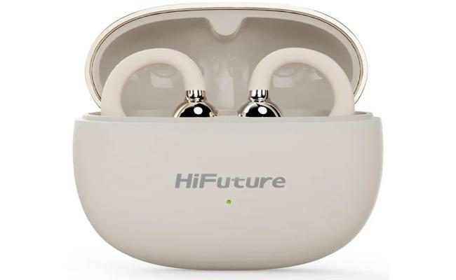 HiFuture FLEXCLIP AI Enhanced Environmental Noise Cancellation ENC Open Ear Wireless Earphone 30 hrs Play time light weigt design - Champagne Gold